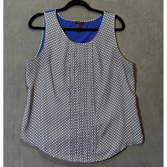 Ann Taylor Tops - Ann Taylor Womens Blue Geometric Tile Mixed Media Scoop Neck Tank Top Large